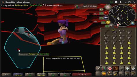 Pickpocketing edit edit source Pickpocket chance edit edit source The chance of a successful pickpocket without boosts is 42 at level 85 and 50. . Pickpocketing tzhaar osrs